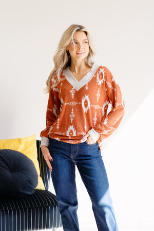 Harvest Chic Geometric Orange Sweater