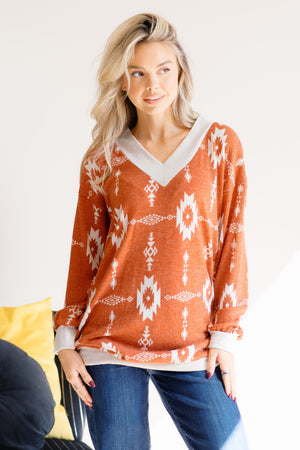 Harvest Chic Geometric Orange Sweater