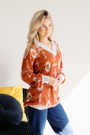 Harvest Chic Geometric Orange Sweater