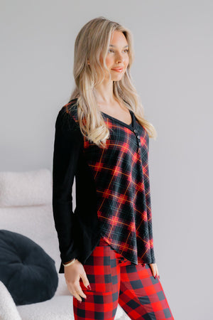 Crimson Cabin Plaid V-Neck Top
