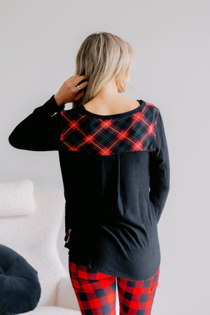 Crimson Cabin Plaid V-Neck Top