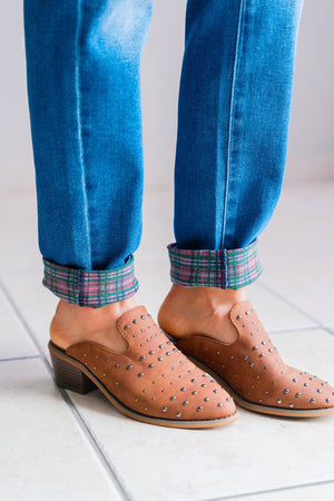 Judy Blue Mid Rise Plaid Tidings Cuffed Boyfriend Jeans