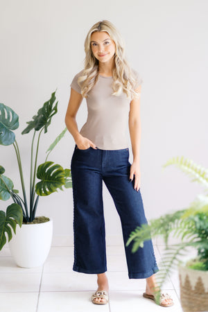 Judy Blue High Waist Desert Braid Weave Dark Wash Cropped Jeans