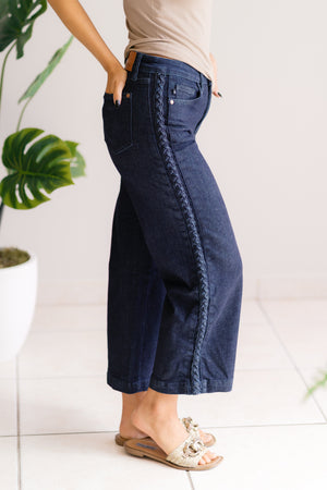 Judy Blue High Waist Desert Braid Weave Dark Wash Cropped Jeans