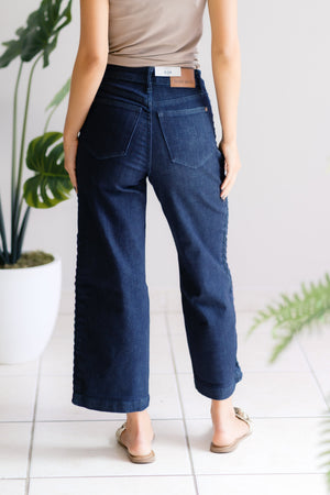 Judy Blue High Waist Desert Braid Weave Dark Wash Cropped Jeans