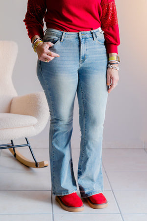 Judy Blue Mid Rise Pin tac Detail Flare Jeans - 33" Inseam