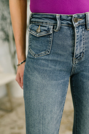 Judy Blue Mid Rise Flare with Front Flap Pocket Jeans