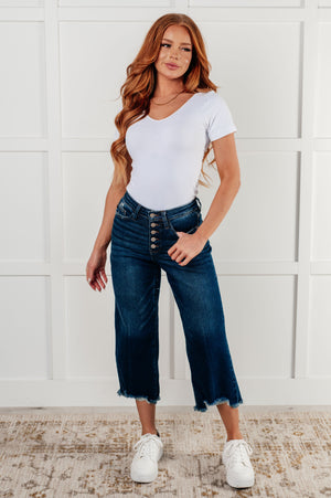 Judy Blue High Waist Button Fly Wide Leg Crop Jeans