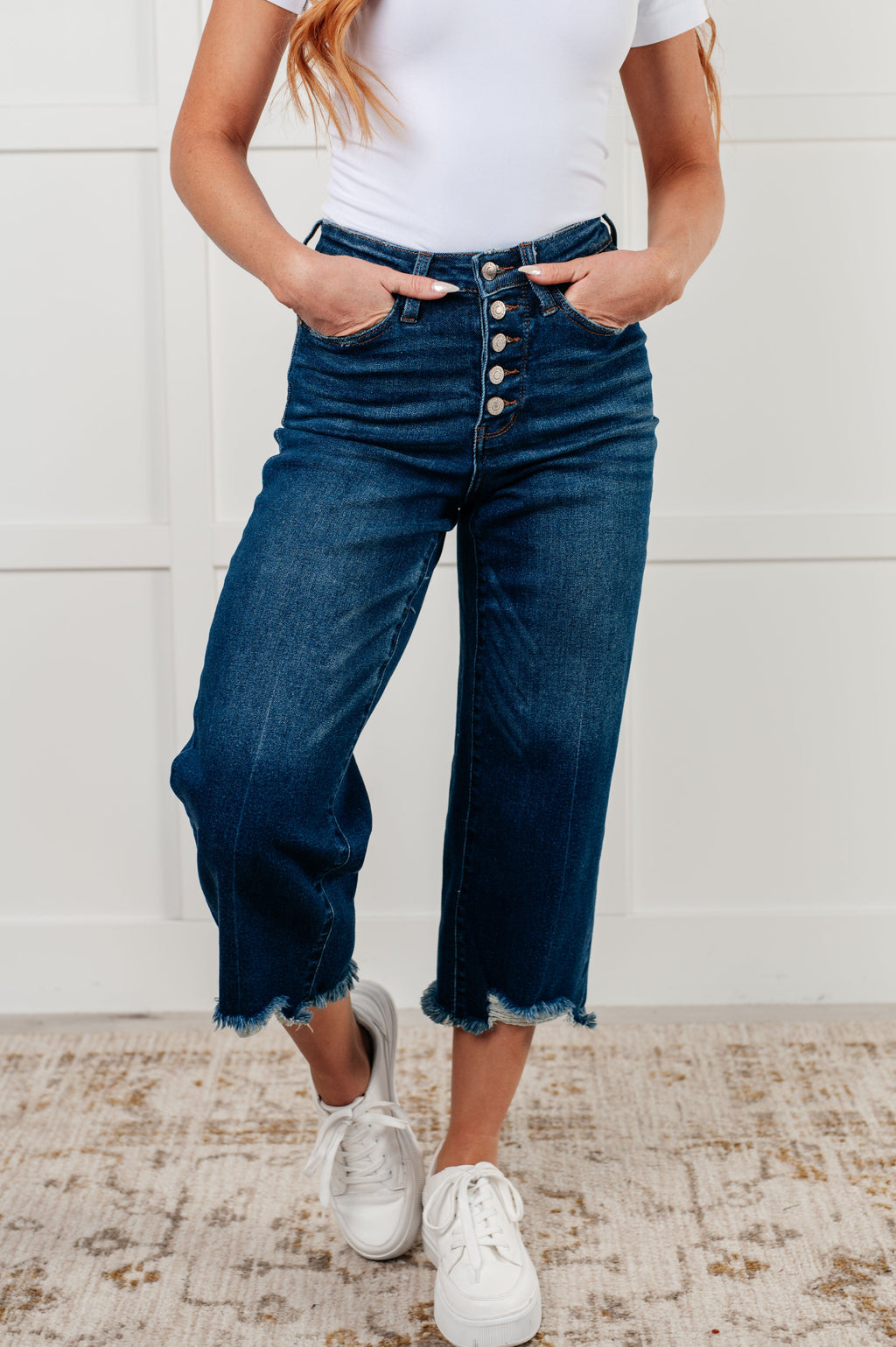 Judy Blue High Waist Button Fly Wide Leg Crop Jeans