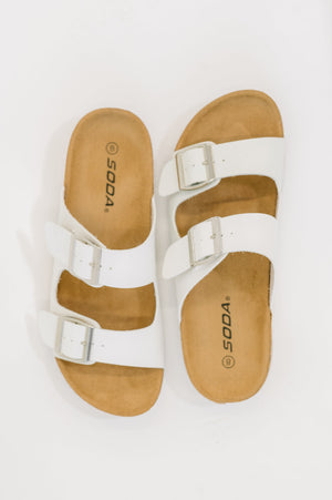 Jete Double Buckle Slides in White by Soda