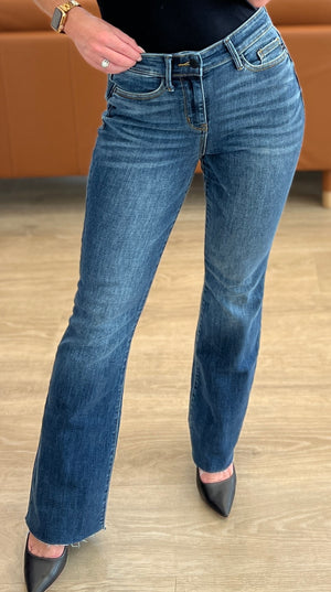 Judy Blue Mid Rise Raw Hem Bootcut Jeans