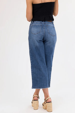 Judy Blue High Waist Braided Detail Crop Wide Leg Jeans