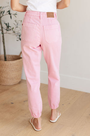 Judy Blue High Rise Garment Dyed Denim Jogger in Pink