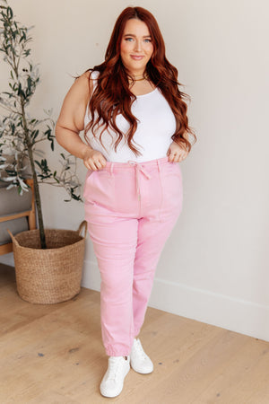 Judy Blue High Rise Garment Dyed Denim Jogger in Pink