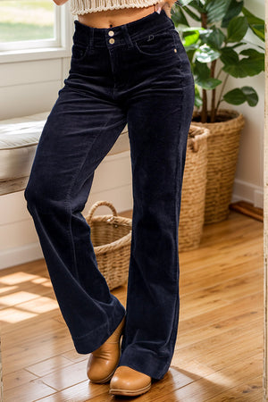 Judy Blue High Waist Corduroy Wide Leg Black Trouser