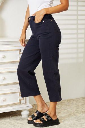 Judy Blue High Waist Tummy Control Wide Crop Leg Jeans Navy