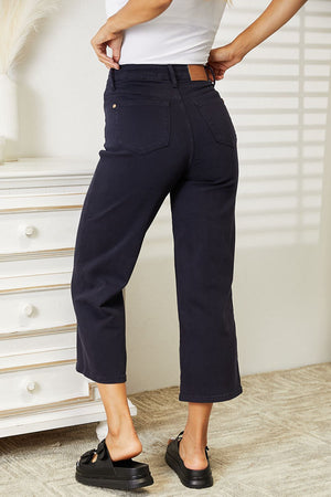 Judy Blue High Waist Tummy Control Wide Crop Leg Jeans Navy