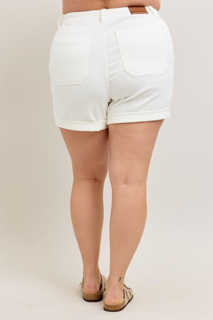 Judy Blue High Waist Denim Jogger Shorts in White