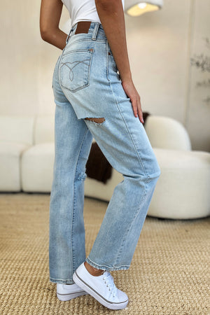 Judy Blue High Waist Front & Back Distressed 90's Straight Leg Jeans