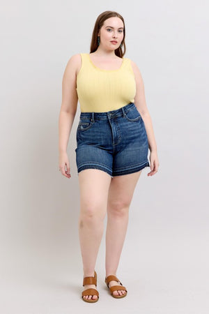 Judy Blue High Waist Tummy Control Destroy Release Hem Denim Shorts