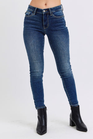 Judy Blue Mid Rise Dark Wash Brushed Thermal Skinny Jeans