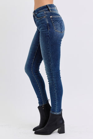 Judy Blue Mid Rise Dark Wash Brushed Thermal Skinny Jeans