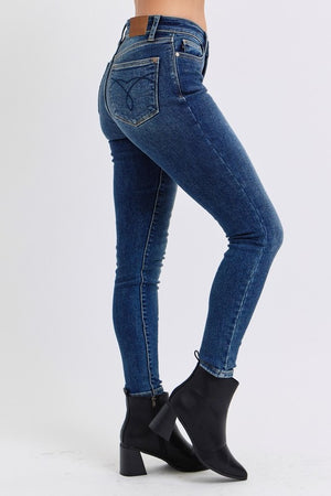 Judy Blue Mid Rise Dark Wash Brushed Thermal Skinny Jeans