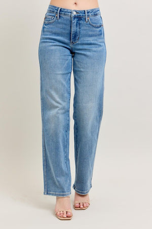 Judy Blue Mid Rise Tummy Control Vintage Wash Straight Leg Jeans