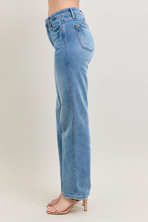Judy Blue Mid Rise Tummy Control Vintage Wash Straight Leg Jeans