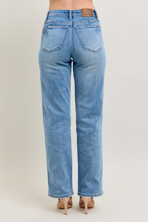 Judy Blue Mid Rise Tummy Control Vintage Wash Straight Leg Jeans