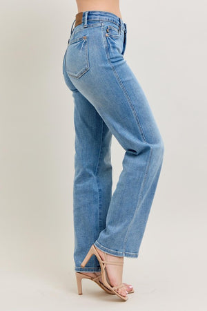Judy Blue Mid Rise Tummy Control Vintage Wash Straight Leg Jeans