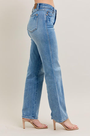 Judy Blue Mid Rise Tummy Control Vintage Wash Straight Leg Jeans