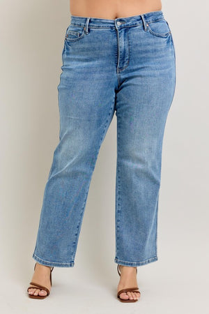 Judy Blue Mid Rise Tummy Control Vintage Wash Straight Leg Jeans