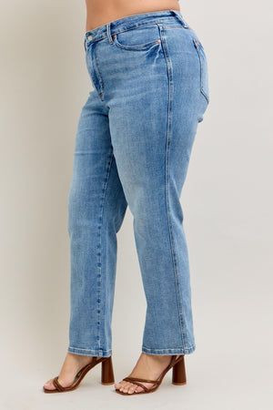 Judy Blue Mid Rise Tummy Control Vintage Wash Straight Leg Jeans