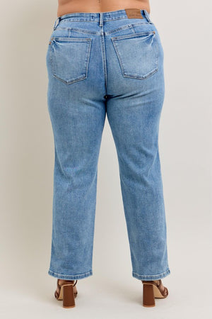 Judy Blue Mid Rise Tummy Control Vintage Wash Straight Leg Jeans