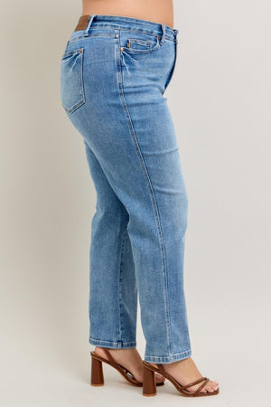 Judy Blue Mid Rise Tummy Control Vintage Wash Straight Leg Jeans