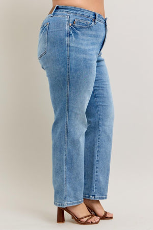 Judy Blue Mid Rise Tummy Control Vintage Wash Straight Leg Jeans