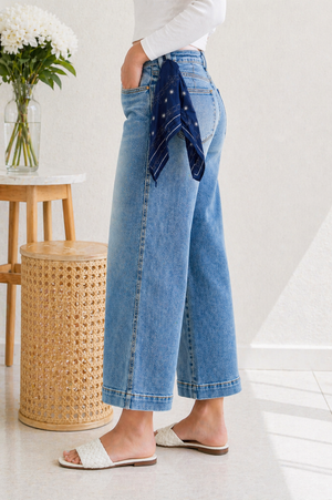 Judy Blue Mid Rise Ankle Wide with Back Darts & Bandana Loop Jeans
