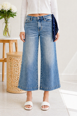 Judy Blue Mid Rise Ankle Wide with Back Darts & Bandana Loop Jeans