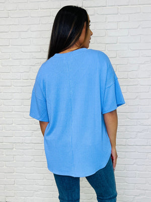 Just a Casual Girly V-Neck Basic Tee in Periwinkle Blue