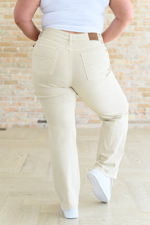 Judy Blue High Waist Garment Dyed Bone Distressed 90's Straight Leg Jeans