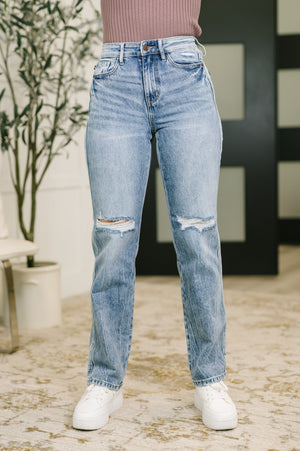 Judy Blue High Waist Rigid Magic Distressed Slim Straight Leg Jeans