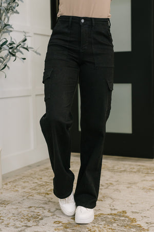 Judy Blue High Waist Cargo Wide Leg Jeans in Black