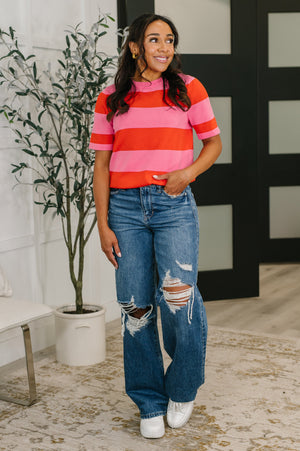 Known for a While Knit Blouse in Pink and Red