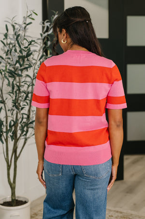 Known for a While Knit Blouse in Pink and Red