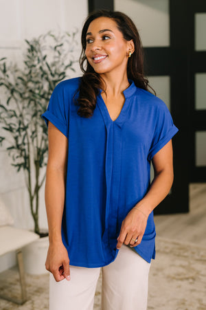 Lizzy Bloom Split Neck Blouse in Royal Blue by Dear Scarlett