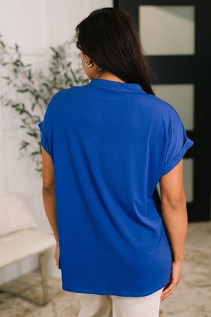 Lizzy Bloom Split Neck Blouse in Royal Blue by Dear Scarlett