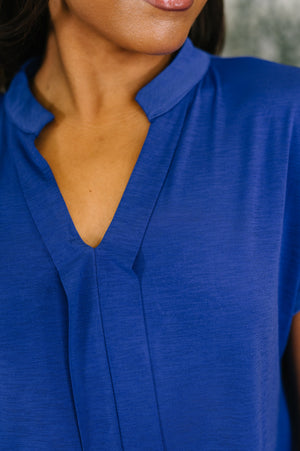 Lizzy Bloom Split Neck Blouse in Royal Blue by Dear Scarlett