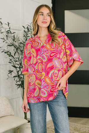 Lizzy Breeze Top in Hot Pink Paisley by Dear Scarlett