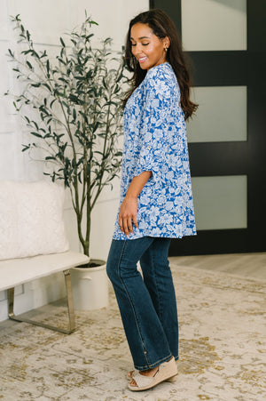 Lizzy Cardigan in Blue and White Floral by Dear Scarlett